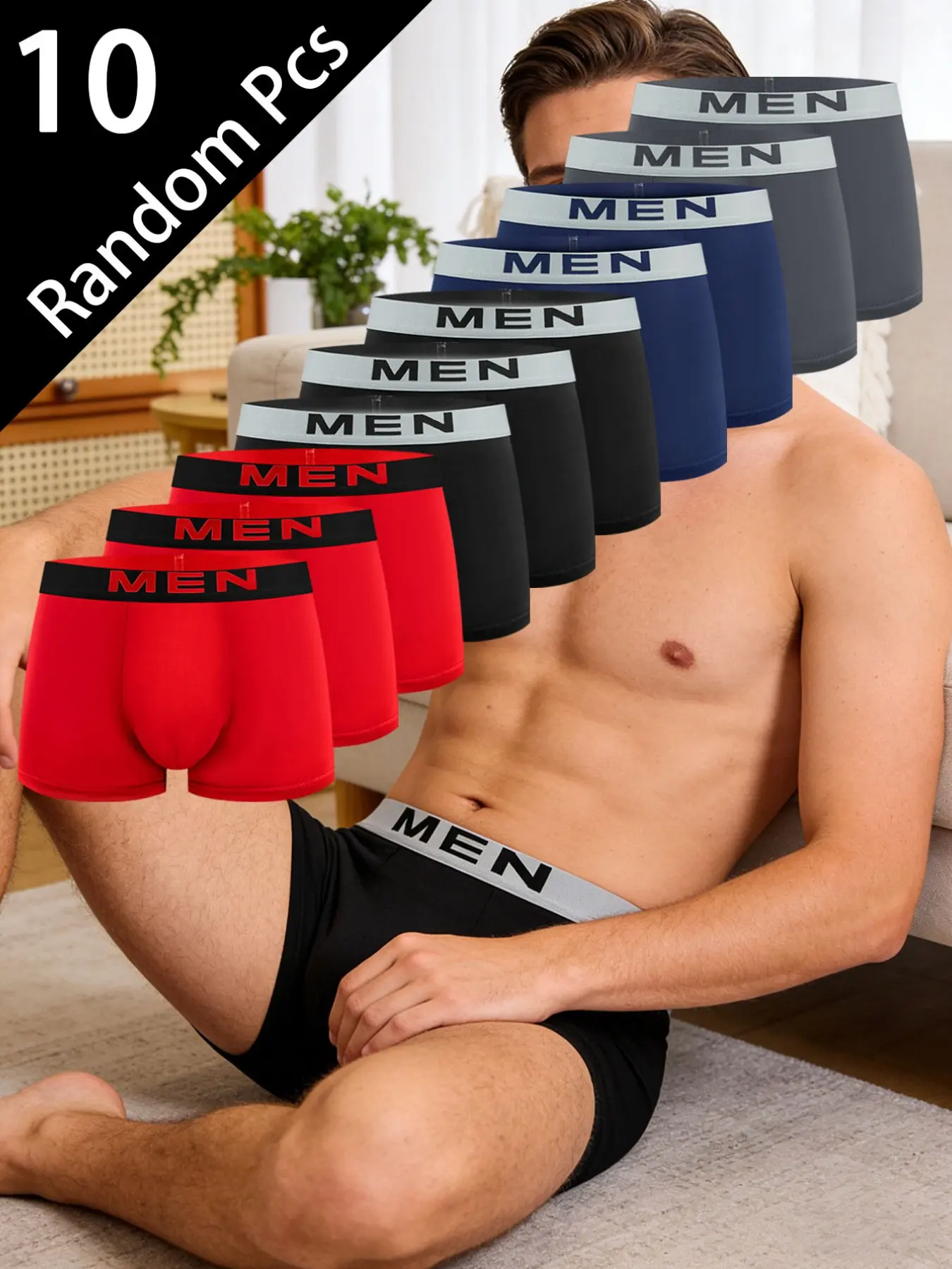10 pcs men's flat cornered, four cornered underwear, fashion and comfort, Lightweight sports, Athletic underwear, loose and casual, Casual Boxer Briefs Set, Suitable for all seasons, at home, Sportswear, Activewear, Menswear