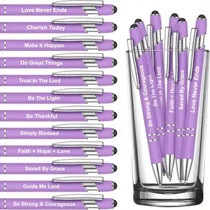 Metal Ballpoint Pen, 12pcs/set Inspirational Quotes Ballpoint Pen with Stylus Tip, Touch Screen Stylus, Gift for Friend & Family, Stationery