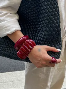 Vintage Wine Resin Bracelet Ring Set, Stackable Bracelets, Trendy Stack Bangle, Casual Fashion Jewelry, Natural Style, Small Batch Trendy Accessory, Perfect for Vacation