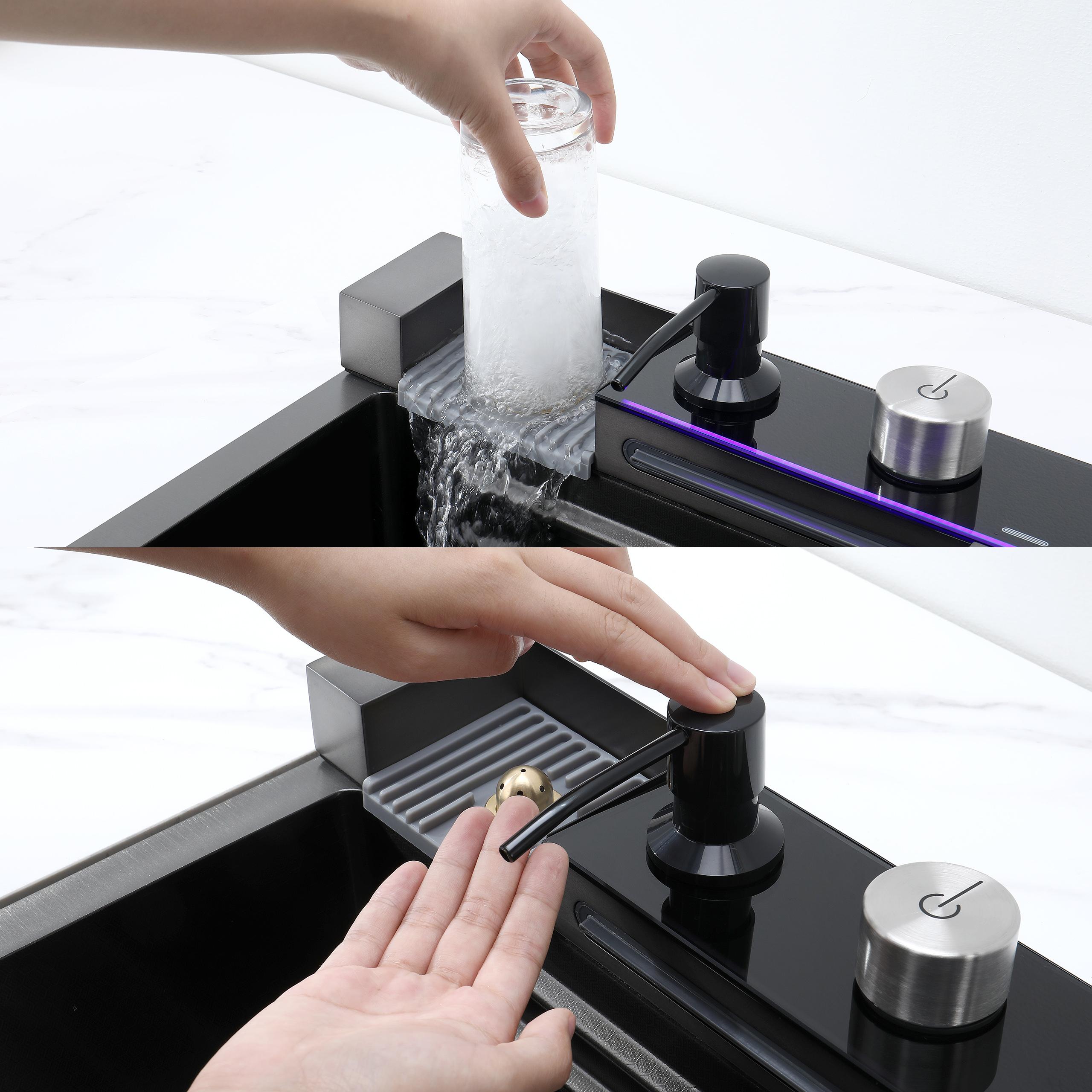 30 Inch Kitchen Sink with Smart Digital Display, Water Powered Piano Key Control, 3 Water Modes Pull Out Faucet, Dual Knob Design, Honeycomb Coating, Compatible with US Standard Garbage Disposal