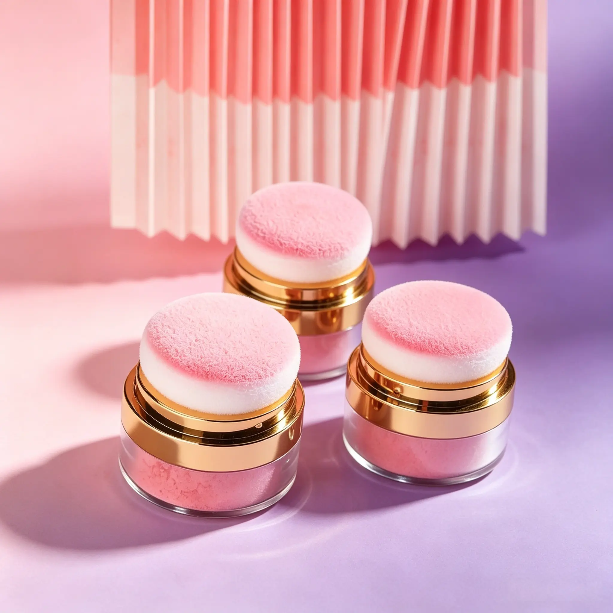 Chinese Style Auto-Dispensing Blush Powder with Fluffy Puff, Portable 1-Tap Natural Cheek Blush (3 Shades)