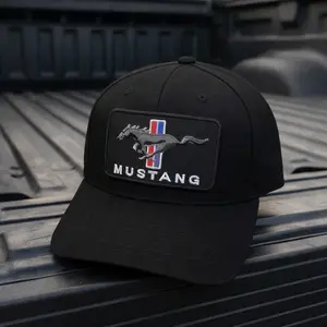 Mustang Embroidered Patch on  Trucker Hat Black, Embroidered Patch Cotton Mesh Back Cap, Outdoor Summer Hat, Ideal Gift For Him