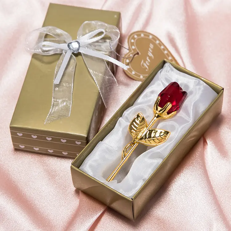 Artificial and Dried Flower Crystal Glass Rose Flower Figurines - Craft Wedding Favors and Souvenir Decoration Table Ornaments