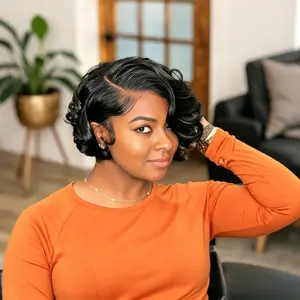 VIPbeauty  6" Curly Short Wigs Human Hair 13x4 Lace Wig Ready to Go  C Side Part Hairline Lace Bob Wig Short Curly Wave
