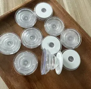 Clear Transparent Pop Socket Grip | Collapsible Adhesive Kickstand Holder with DIY Swappable Top, Anti-Slip & Reusable