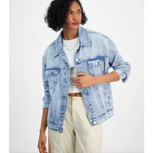 Tinseltown Juniors Oversized Denim Trucker Jacket, Light Wash, Size L, NWT
