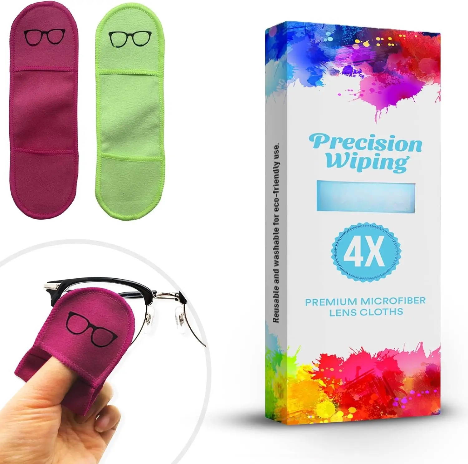 Eyeglass Cleaning Cloth, 4 Pack, Eyeglass Cleaning Wipes, Lens Wipes for Eyeglasses, Eye Glasses Cleaner Wipes, Eye Glass Clean Cloths, Eye Glasses Cleaner Cloth (Rose/Green)