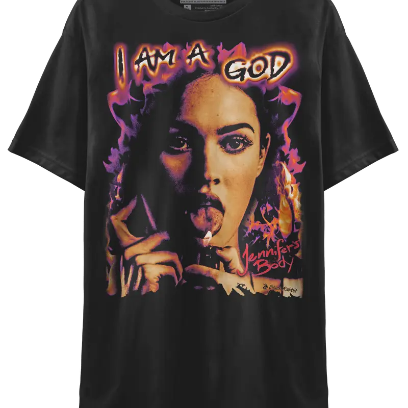 BLACK RABBIT Jennifer's Body I Am A God Megan Fox Horror Movie Retro Vintage Bootleg Unisex Classic T-Shirt Jumbo Oversized Print Heavyweight Streetwear Shirt