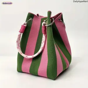 Boho Woven Bucket Bag, Handmade Crochet Shoulder Bag for Beach & Travel