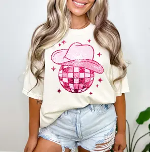 Disco Cowgirl Faux Sequin Shirt, Bachelorette Shirt, Disco Cowboy, Cowboy Hat Shirt, Disco Ball Gift Shirt, Sparkly Tee Gift, Unisex T-Shirt, Gifts For Women Besties, Short Sleeve Tee Shirt, Gifts For Birthday