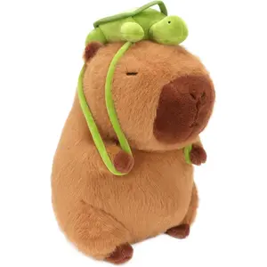 Capybara Plush Toy - 9 Inch Cute Capybara Stuffed Animal with Turtle Backpack, Kawaii Capibara Plushie for Kids and Adults