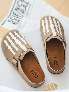 Men's Large Size Home Slippers, Casual Skull Pattern Sandals, Breathable Comfort Shoes, Fashion Indoor Outdoor Walking Shoes