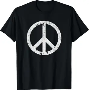 100% Cotton Vintage Peace Sign White Distressed T-shirt T-Shirt