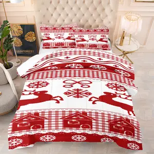 Christmas-themed Fair Isle jacquard red quilt, soft and cozy printed bedding, suitable for children's or adult bedrooms, living room holiday decor, includes 1 quilt and 1 or 2 pillowcases without cores