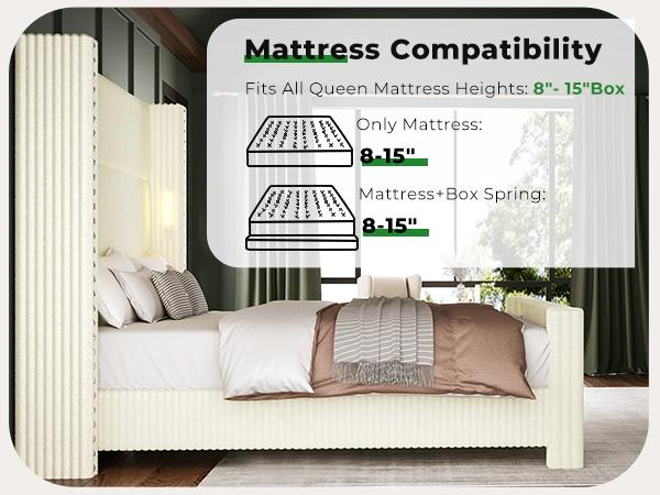 【Ships in 1 or 2 Packages】Wingback Bed Frame with Reading Lights, Corduroy Upholstered Headboard with USB Ports, Noise-Free Platform Bed Frame 1200 lbs Heavy Duty, Aesthetic Bedroom Decor Must Have Gift for Teen Girls Women,Summervibes