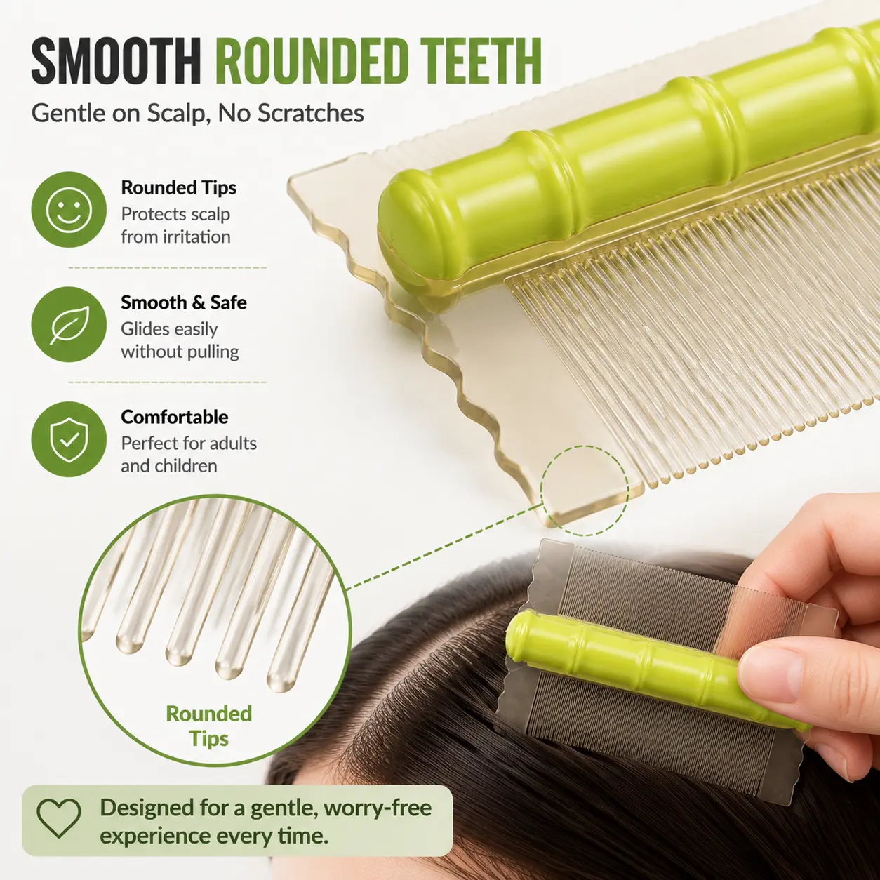 Premium Bamboo Handle Lice Comb 3 Pack Fine Tooth Double Sided Nit Removal Comb Scalp Cleaning Hair Brush for Adults Kids Safe Gentle Head Lice and Nit Eliminator Suitable for All Hair Types