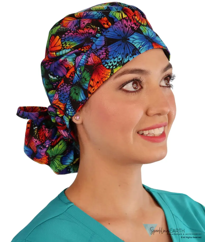 Banded Bouffant Ponytail Scrub Cap - Butterfly Me Away