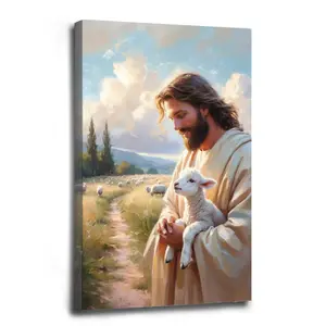 Jesus Good Shepherd Christian Wall Art Pastoral Sheep Style Warm Cozy Vibe Gentle Companion Classic Faith Theme Decor for All Home Spaces Religious Ornaments   wall decor  dopamine decor poster
