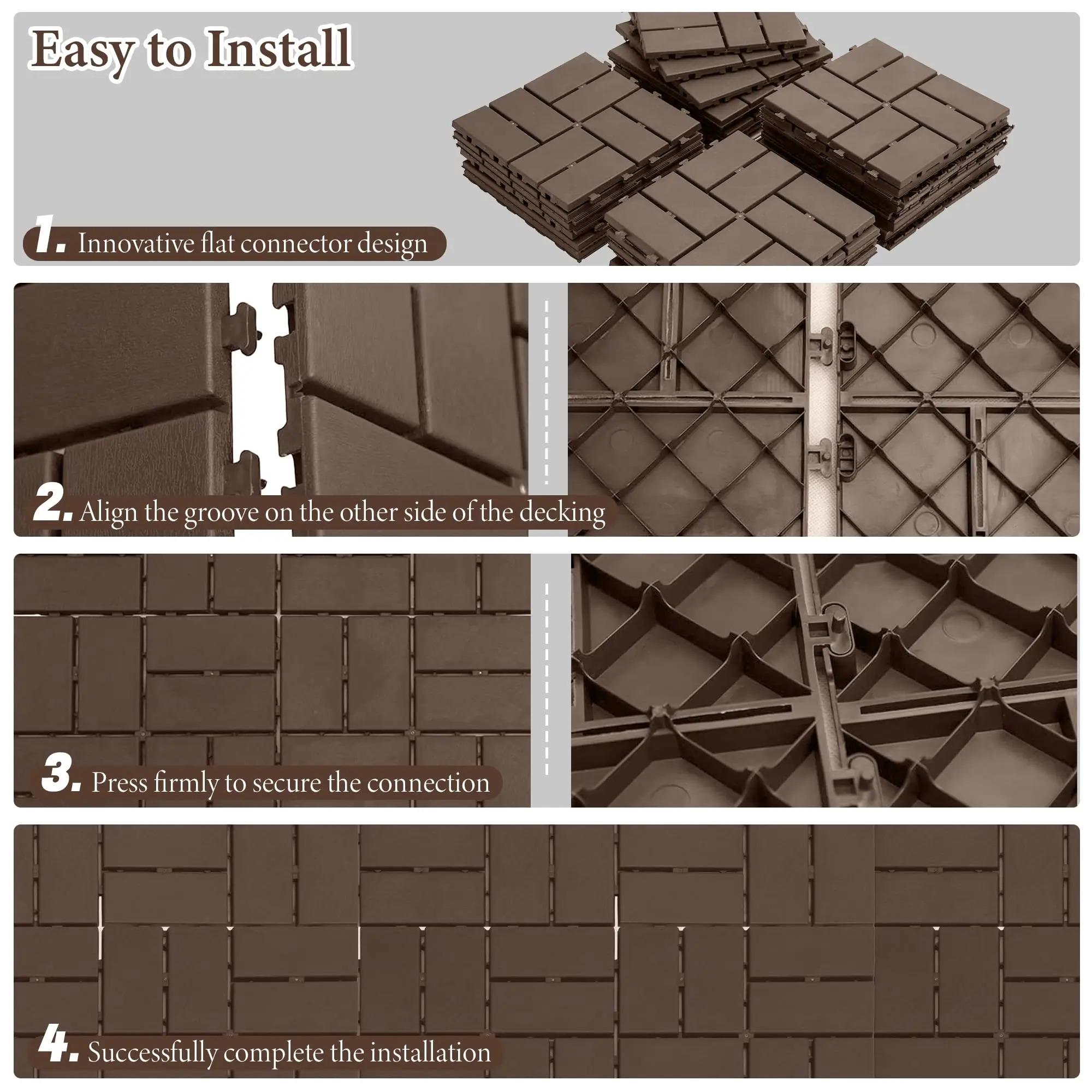 12x12in Plastic Interlocking Deck Tiles Waterproof PVC Outdoor Flooring Pavers for Patio All Weather Outdoor Furniture