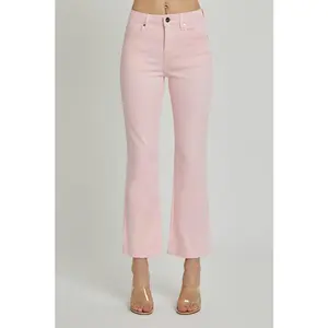 Risen Pink Cropped Flare Jeans