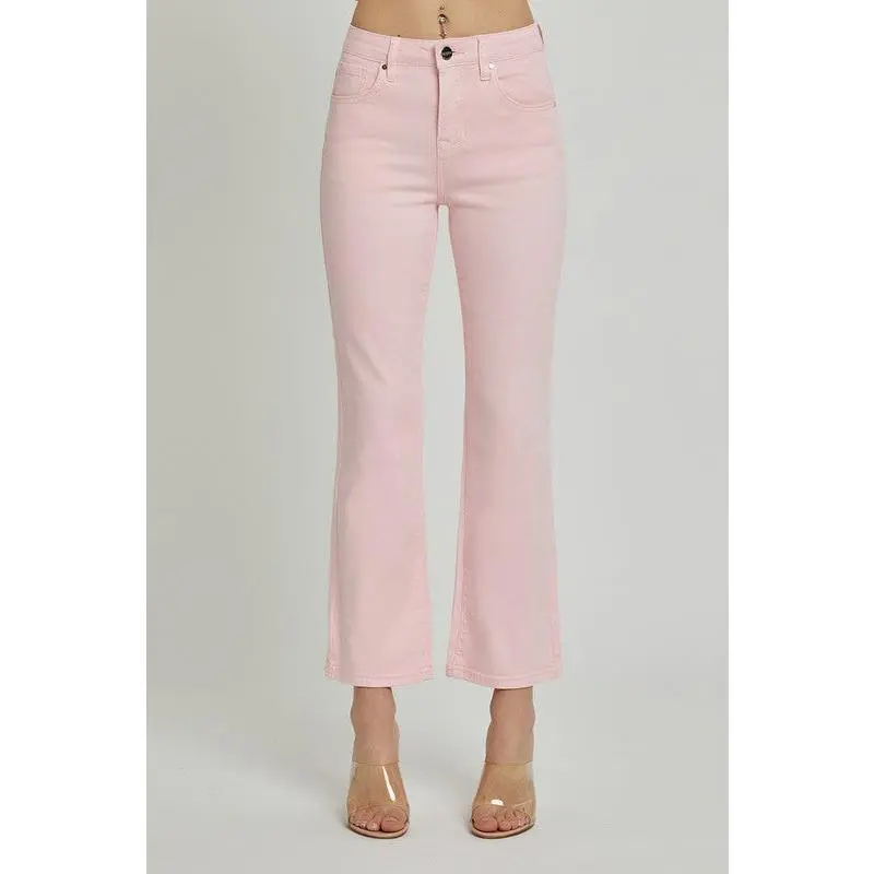 Risen Pink Cropped Flare Jeans