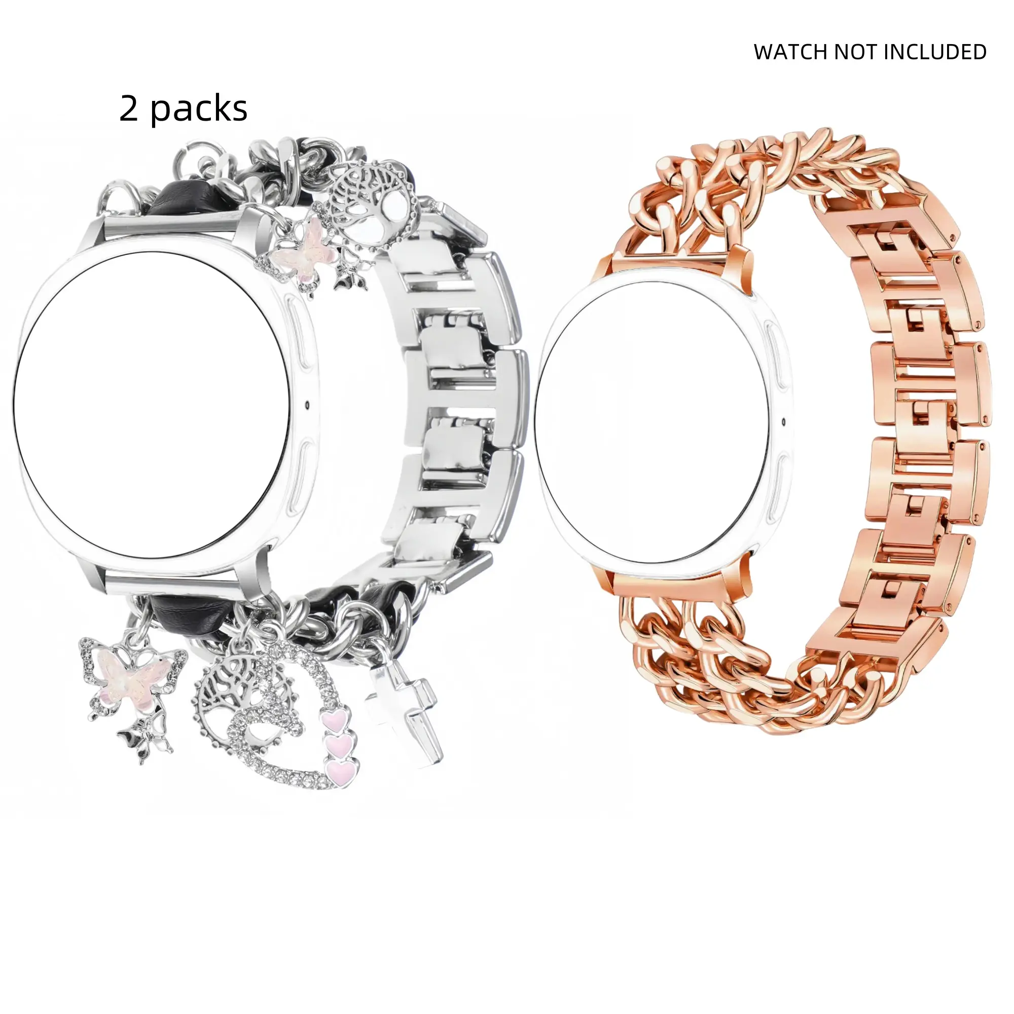 Metal strap for Samsung Galaxy Watch 8 strap 40mm 44mm/8 Classic 46mm female, cute strap with heart-shaped cross, unique pendant chain, women's bracelet strap for Samsung Galaxy Watch 8 Classic 46mm/8 44mm 40mm Smart Watch Straps Smart Watch Accessories