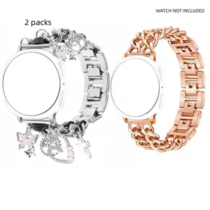 Metal strap for Samsung Galaxy Watch 8 strap 40mm 44mm/8 Classic 46mm female, cute strap with heart-shaped cross, unique pendant chain, women's bracelet strap for Samsung Galaxy Watch 8 Classic 46mm/8 44mm 40mm Smart Watch Straps