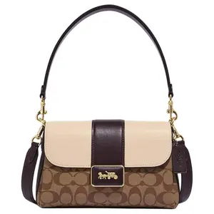Coach Grace Collection 26 Classic Monogram-Print Leatherette Crossbody Bag for Women, Medium Size, Brown Two-Tone