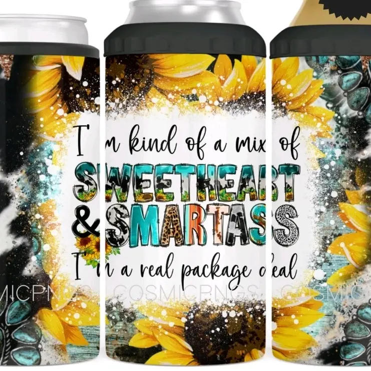 4 in 1 Portable Can Cooler with Cover and Lid - Sassy Bottled Beverage Accessory for Beach Use