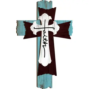 Large Rustic Wooden Christian Wall Cross, Multi Layered Weathered Spiritual Religious Decor Art, Hanging Wood Cross Sculpture for Church Home Farmhouse Indoor Outdoor