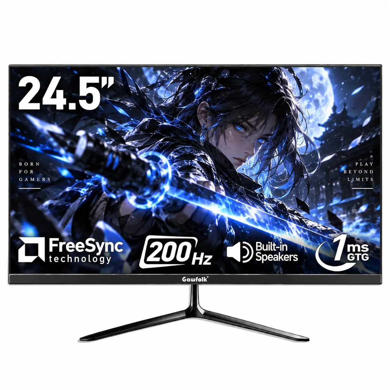 Black 24.5 Inch FHD Gaming Monitor - 200Hz Refresh Rate, 1080p Resolution, 1ms Response Time, FreeSync, 99% sRGB, HDMI Ports, 75x75 VESA Wall Mountable, Ultra Slim Frameless Design