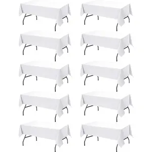 10-Pack White Tablecloths for Rectangle Tables, 60 x 102 Inches, Stain-Resistant for 6 Foot Tables - Washable Table Covers for Weddings, Banquets, Birthday, Parties, Events