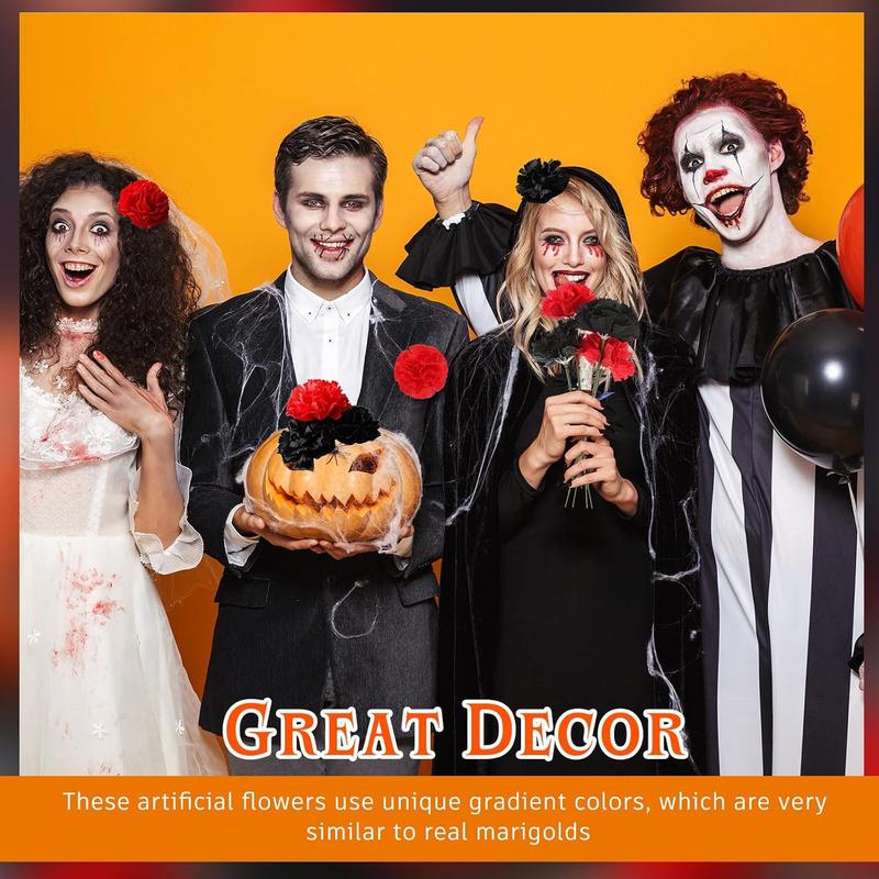 Day of The Dead Marigold Flower Halloween Flowers Bulk Artificial Dia De Los Muertos Decorations for Halloween Decor Party Floral