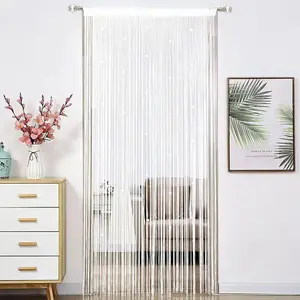 Beaded Curtain Beads Door String Curtains Ideal for Living Room Decor Wall Hanging Fringe Doorway Divider Bedroom Backdrop Hippie Window Closet  Rod Pocket Dense (100x200cm,White)