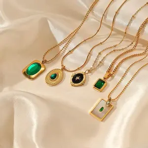 Square Emerald Green Necklace