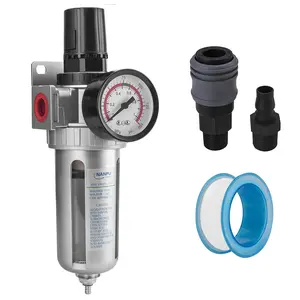 1/4" NPT Compressed Air Filter Regulator Combo Air Filter Pressure Regulator Gauge Kit Water Separator w/Pressure Gauge 150PSI
