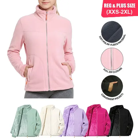 Clean Gent women’s soft fleece zip-up cardigan jacket, stylish and comfortable high-neck outerwear, warm fleece top, outdoor casual jacket, top, long sleeves, lightweight, breathable