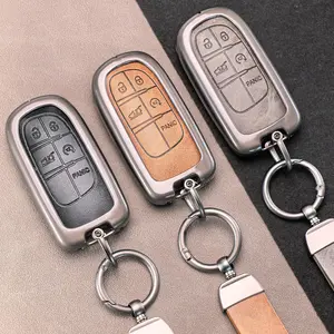 Premium Zinc Alloy Key Fob Cover Case for Jeep Cherokee Limited/Grand Cherokee/Compass/Renegade & For Dodge Challenger/Journey/Charger/Hellcat & Chrysler 300C - TMEU High Compatibility Anti-Scratch Key Protection Shell
