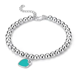 Heart Pendant Beaded Bracelet Chain Bracelets for Women 925 silver-plated  Fashion Designer Jewelry Party Wedding Valentine's Day Girlfriend Gift Bangles Charm Bracelet