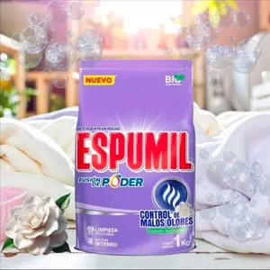 ESPUMIL DETERGENTE  FUSIÓN DE PODER. EXPLOSION DE LIMPIEZA CONTROL DE MALOS OLORES 1KG. LIMPIEZA RADIANTE ️️️ ️1 KG POLVO. LAUNDRY DETERGENT FOR CLOTHES & FABRICS.