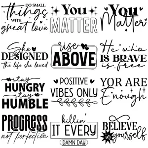 12 Pcs Inspirational Quote Creative Fun Slang Stickers, Heat Transfer Vinyl, DIY Clothing Decorations for T-Shirts, Hoodies, Bags