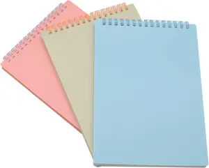 Top Bound Spiral Notebook, 3 count 3 Color A5 Size Thick Plastic Hardcover Grid Paper 80 Sheets (160 Pages) Journal for School and Office Supplies (Light Color)