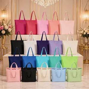 Live Pick Design Canvas Tote Bag with Zipper - White Canvas Tote with Colorful Handles and Zipper Closure