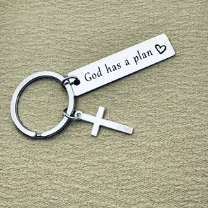 Stainless Steel Keychain, Christian Gift Keychain With The Engraving 'God Has A Plan' For Baptism, Christmas, Easter, Birthday, First Communion, Lightweight Keychain