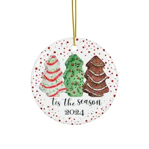 Christmas Tree Cake Tis the Season Round Ceramic Christmas Ornament
