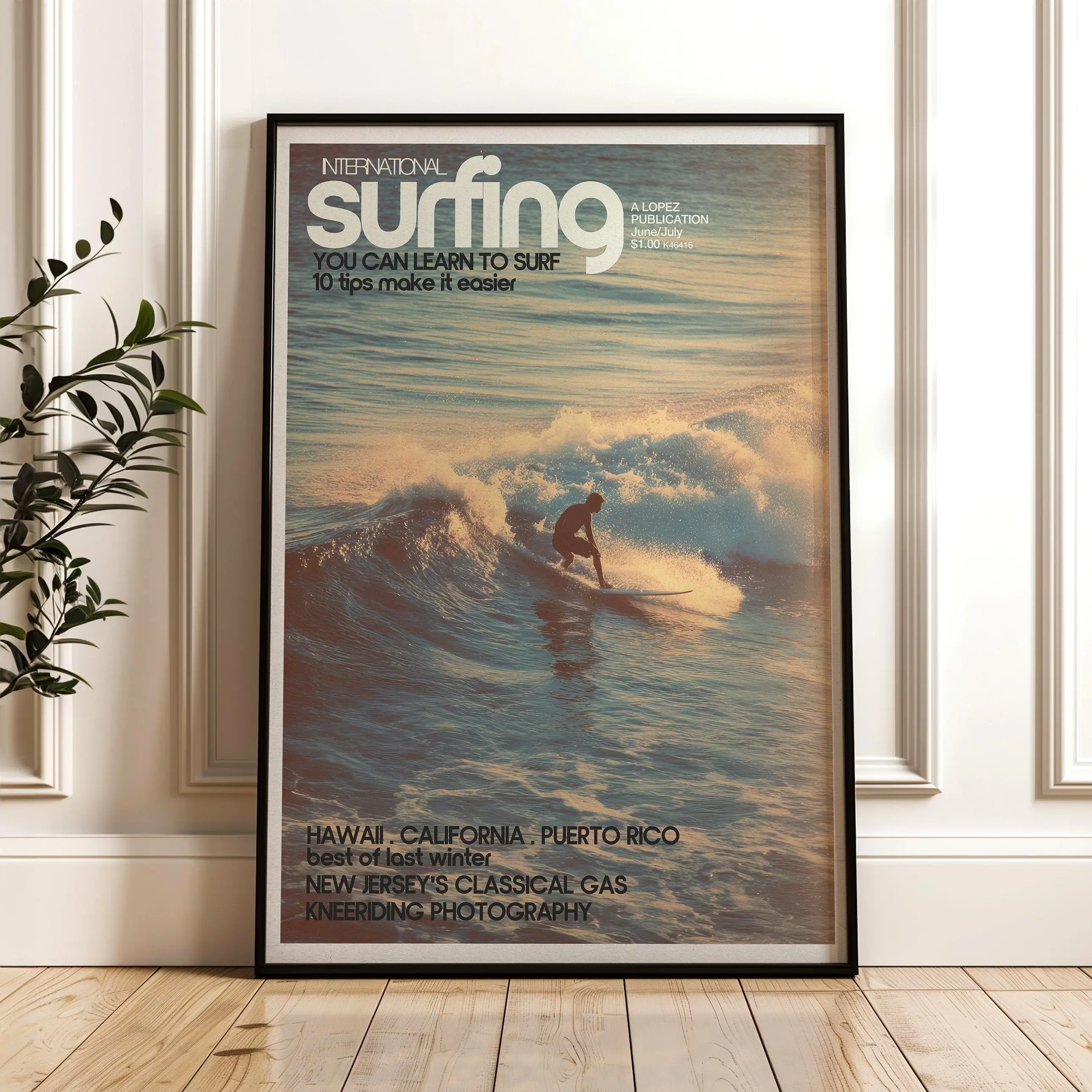 Vintage Surfing Magazine Cover Art Print - Artistic, Colorful Style Fade-Resistant Wall Art, Coastal Vibe Home Decoration, Home Inspo Room Accessory for Wall Mount