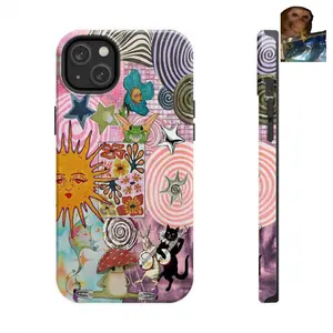 Whimsical Psychedelic Collage Phone Case – Trippy Sun, Mushrooms, Dancing Animals, Frogs & Funky Retro Vibes – for iPhone 7–16 & Samsung Galaxy S21–S24 Compatible with Samsung Galaxy S25