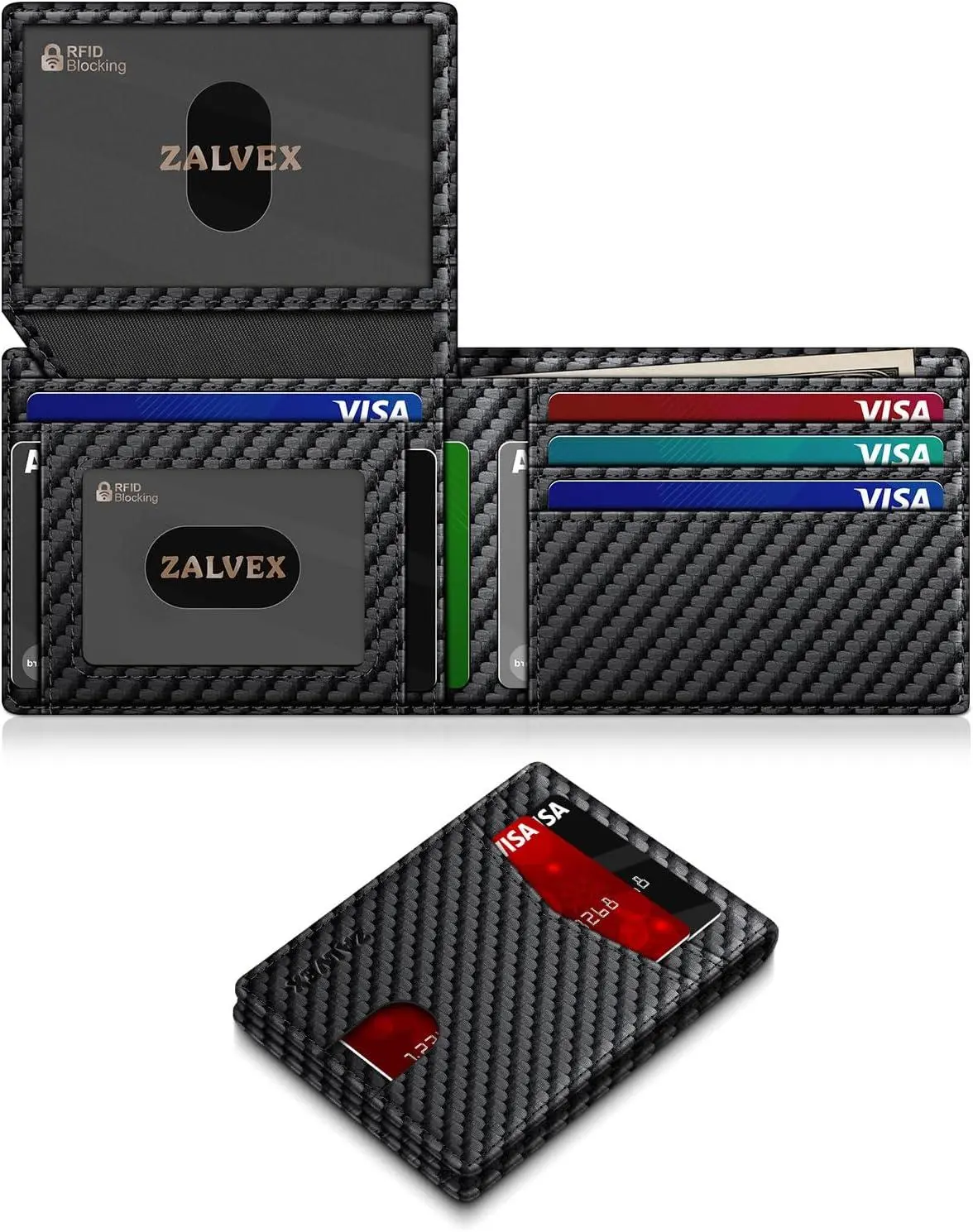 Wallet for Men Slim RFID Blocking Leather Credit Card Holder Wallet for 14 Cards, Bifold Minimalist Thin Wallet with 2 ID Windows & Cash Slot, Front Pockt Carteras Para Hombres, Birthday Gifts for Men ZALVEX
