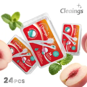 Cleaings 4-in-1 Portable Mini Brushes Set with Toothpaste Toothbrush Toothpick & Tongue Scraper Mint Flavor 24 Count  Oral Peach Capsule Pack sikat