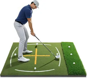 Golf Mat with Dual Turf | Golf Hitting Mat with Standing Guide-Line & Swing Path Line, 5x4ft Thickened Green Turf Practice Mats for Indoor or Outdoor Use, Ideal Gifts for Men Dad Husband & Golfers